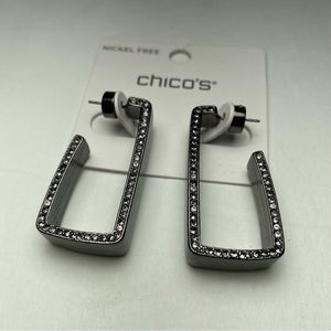 NEW Chico’s Hematite Tone Pavé Rectangle Hoops Statement Earrings Everyday Wear